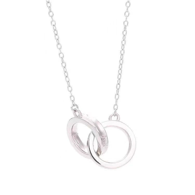 

Luxury Sliver Designer Necklace Women Gold Double Ring Pendant Necklace Valentine Gift Chains For Women Jewelry