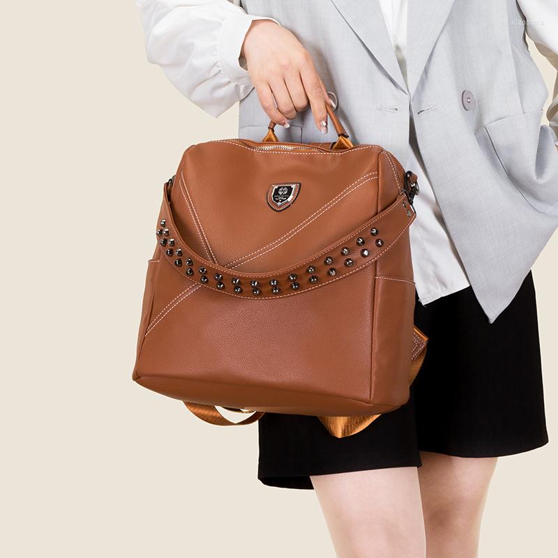 

School Bags 2023 Retro Backpack Brand Designer Liuding Fashion High Quality Soft Leather Bag Large Capacity Women's, Black