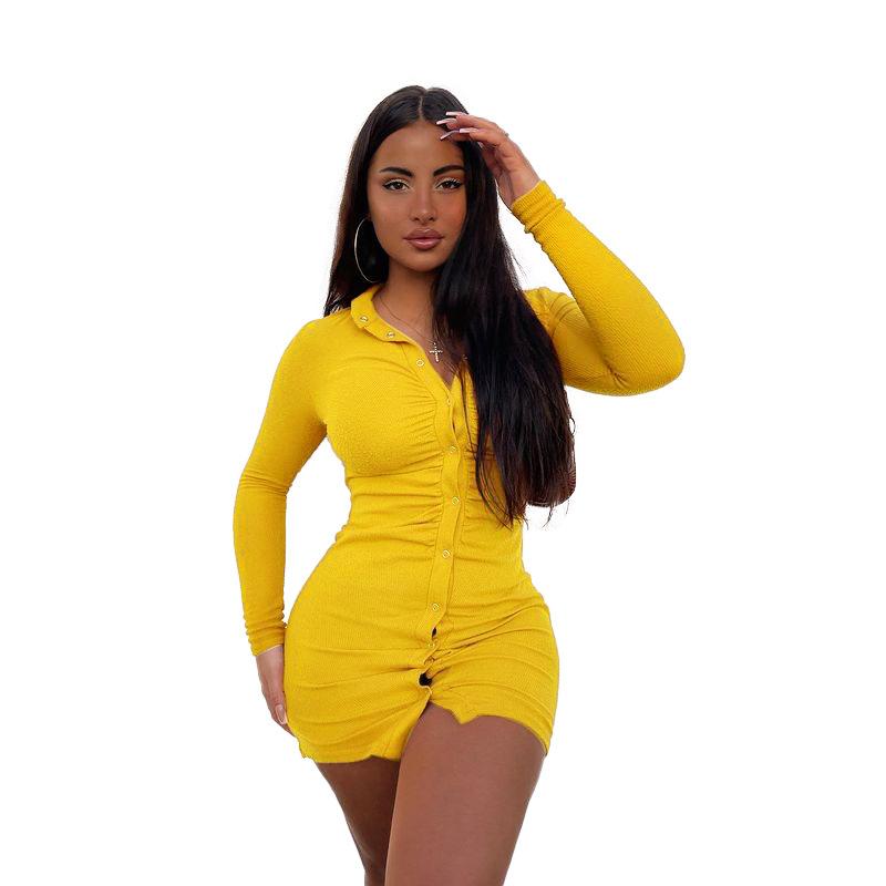 

Casual Dresses 2023 Autumn Arrival Solid Color Trendy Single-Breasted Long Sleeve Sheath Mini Evening Party Club For Women Clothes, Black