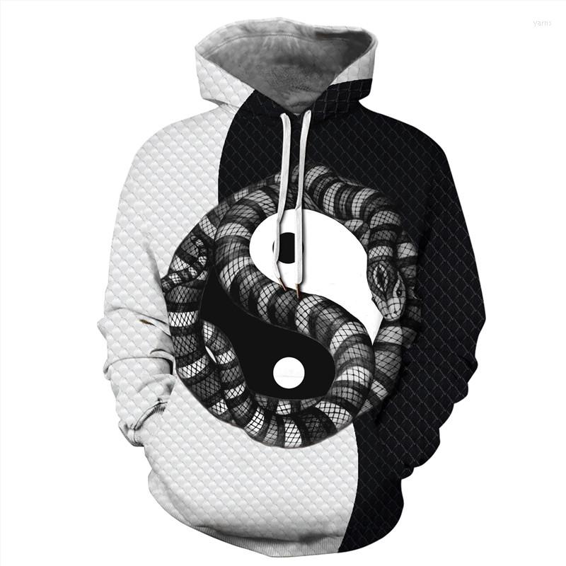 

Men' Hoodies Black White Hoodie Snake Print Mens Sweatshirts Autumn Winter Hoody Yin-Yang Casual Pullover Streetwear Man Women Tracksuit, Nq10097