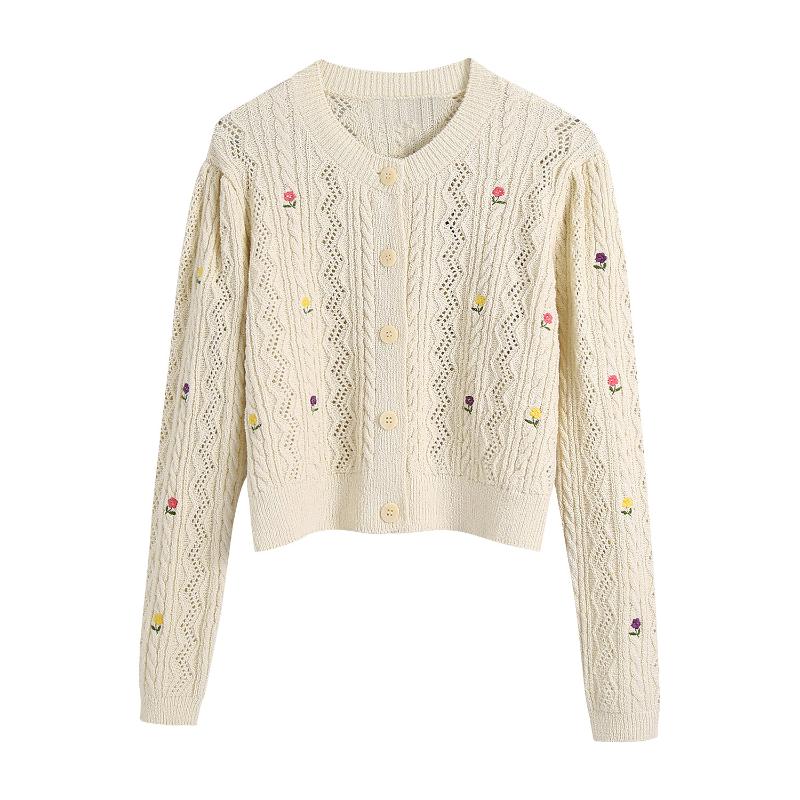 

Women' Knits & Tees 2023 The European And American Wind Clothing Embroidery Cardigan Sweater 1883 Flowers, See chart