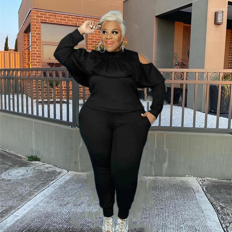 

Tracksuits 2 Piece Sets Womens Outfits Streetwear Long Sleeve Off Shoulder Top And Pants Plus Size Sexy Wholesale Drop, Black