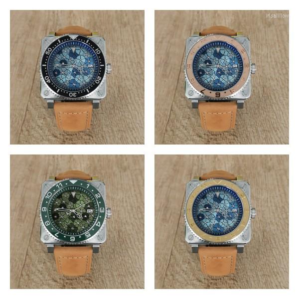 

Wristwatches DIY Classic Design Men's Watch Japanese Original NH35 Automatic Watches For Men 10bar Waterproof Transparent Square