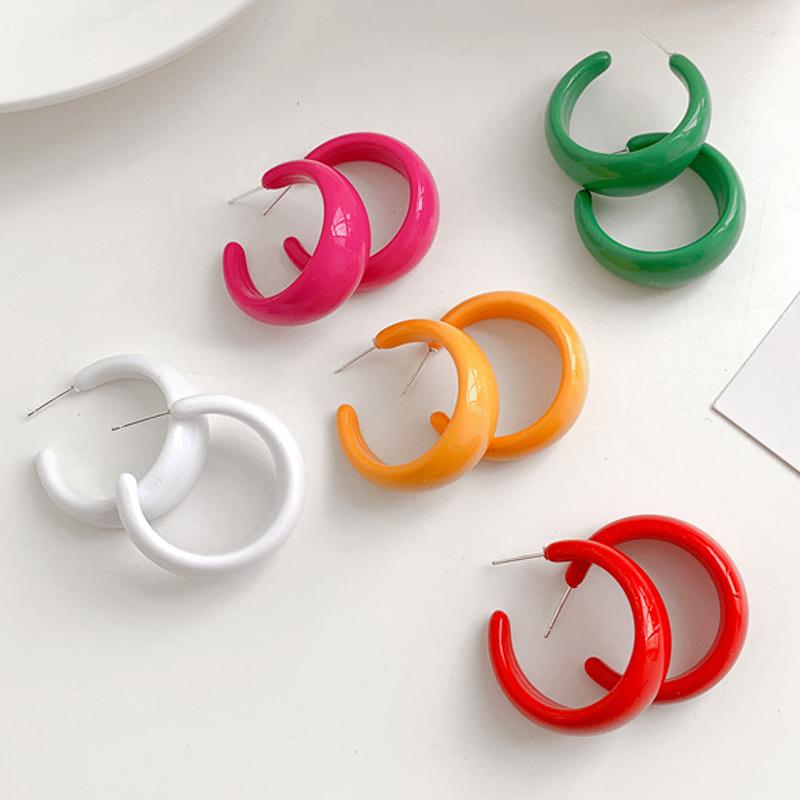 

Hoop Earrings Korea Colorful Geometric C-shaped Earring Retro Lovely Resin Acrylic Stud For Women Party Jewelry Gifts