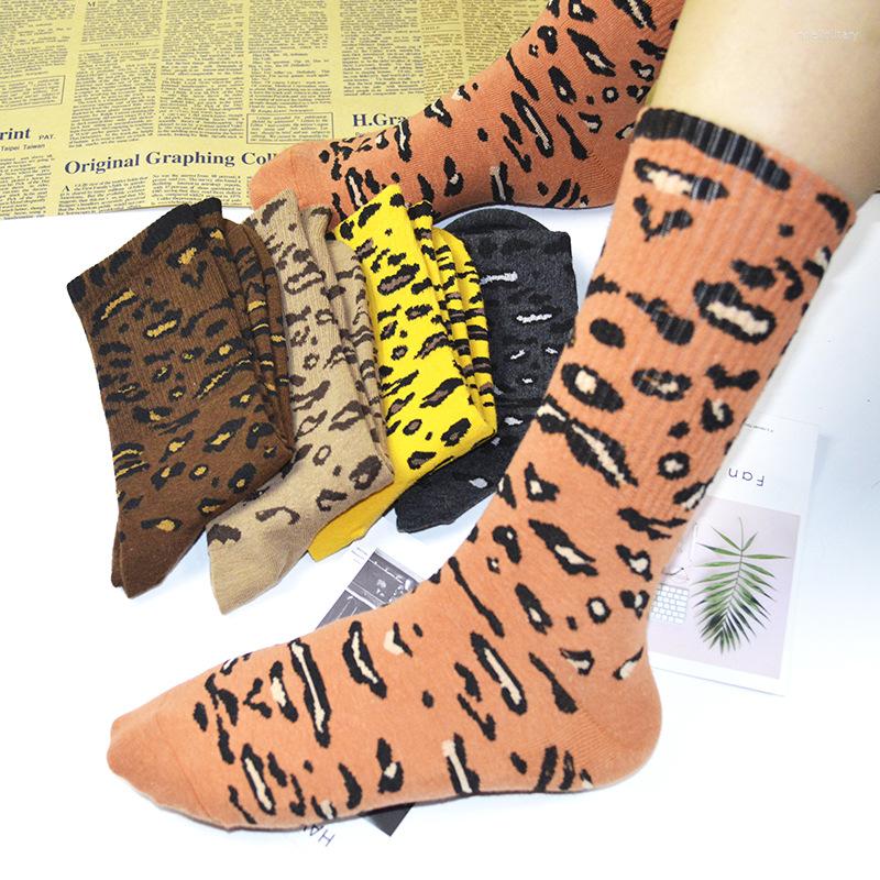 

Women Socks Leopard Spots Cotton Ladies Red Explosions Long Tube Personality Retro Pile