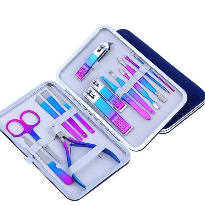 

Nail Art Kits 20Set/Lot Stainless Steel Clippers Gradient Dazzle Color Two-Color Splicing Anti-Splash Manicure Set HA2179