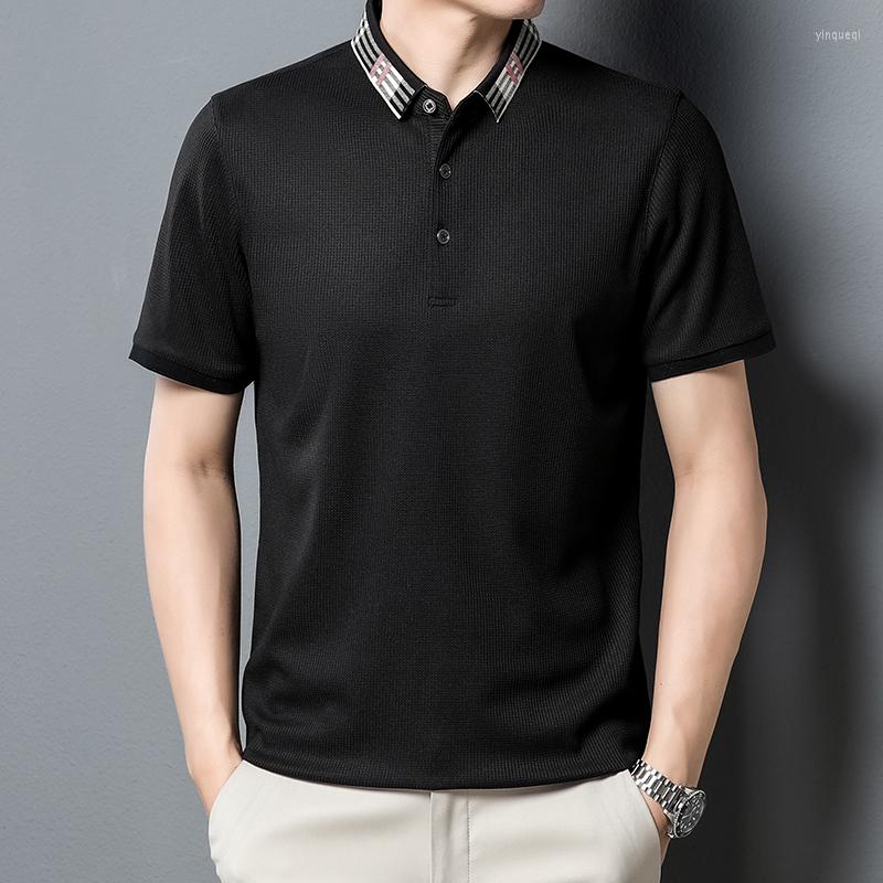 

Men's Polos 2023 Summer Polo Men Fashion Solid Color Short Sleeved Shirt Business Casual Turn-Down Collar Waffle Shirts, White polo