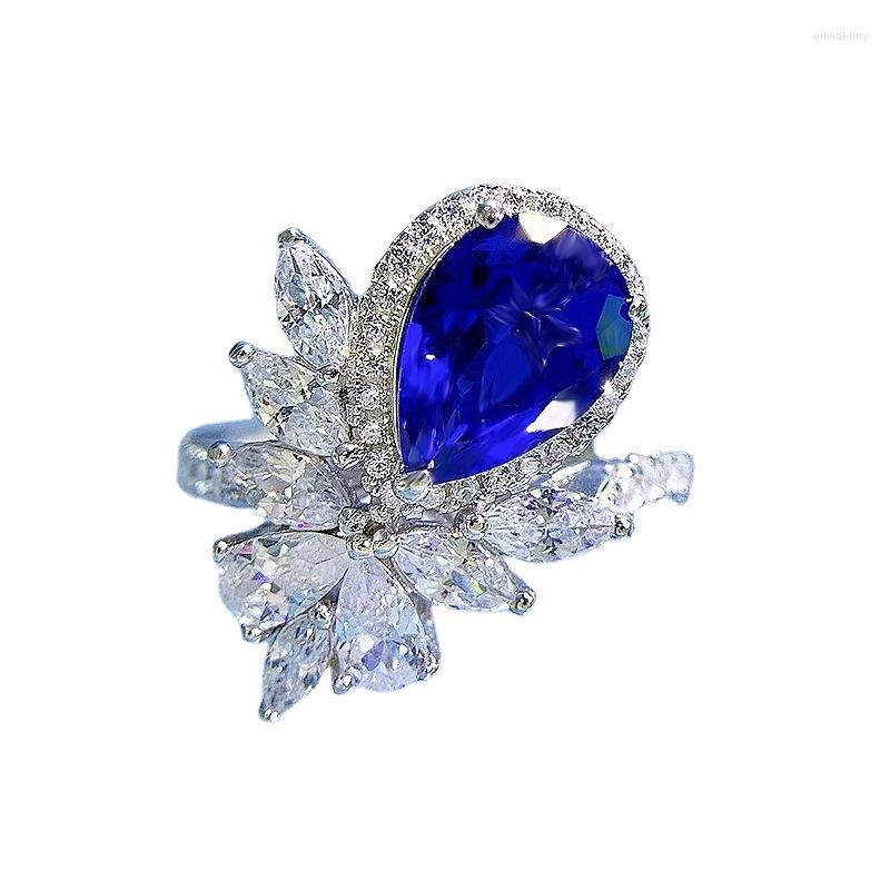 

Cluster Rings S925 Silver 7 10mm Sea Blue Treasure Ring Luxurious Set In Europe And America Female