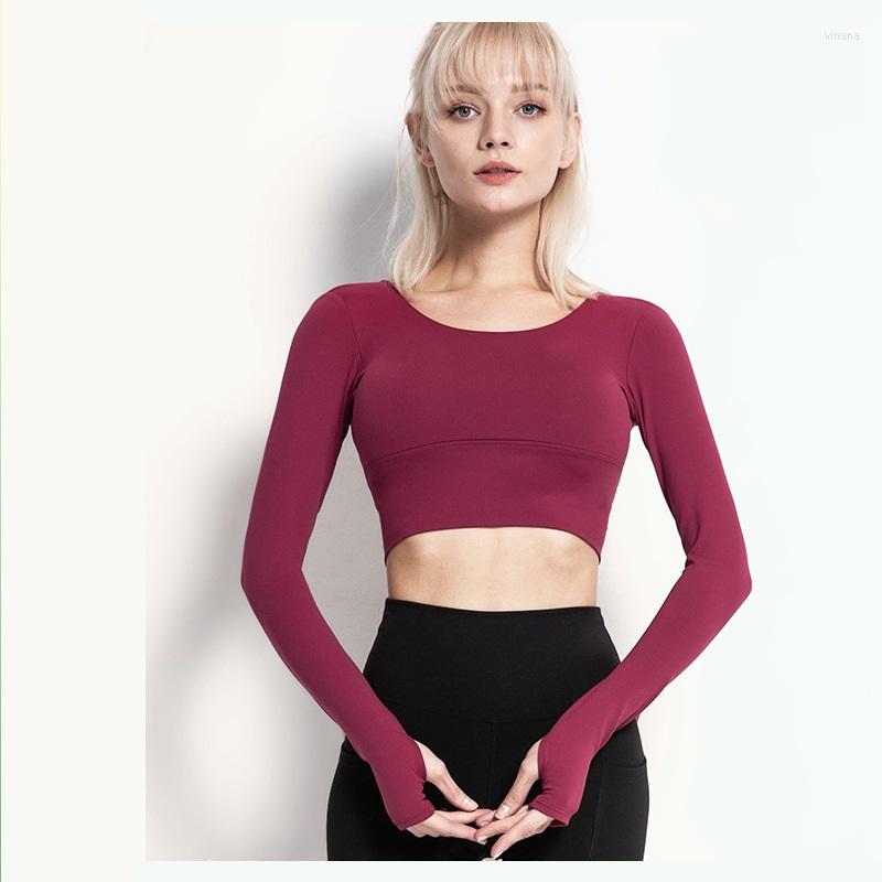 

Active Shirts Solid Color Beautiful Back Fitness Clothes For Tummy Control Women' Elastic Tight-fitting Sports Tops With Chest Pads, Black