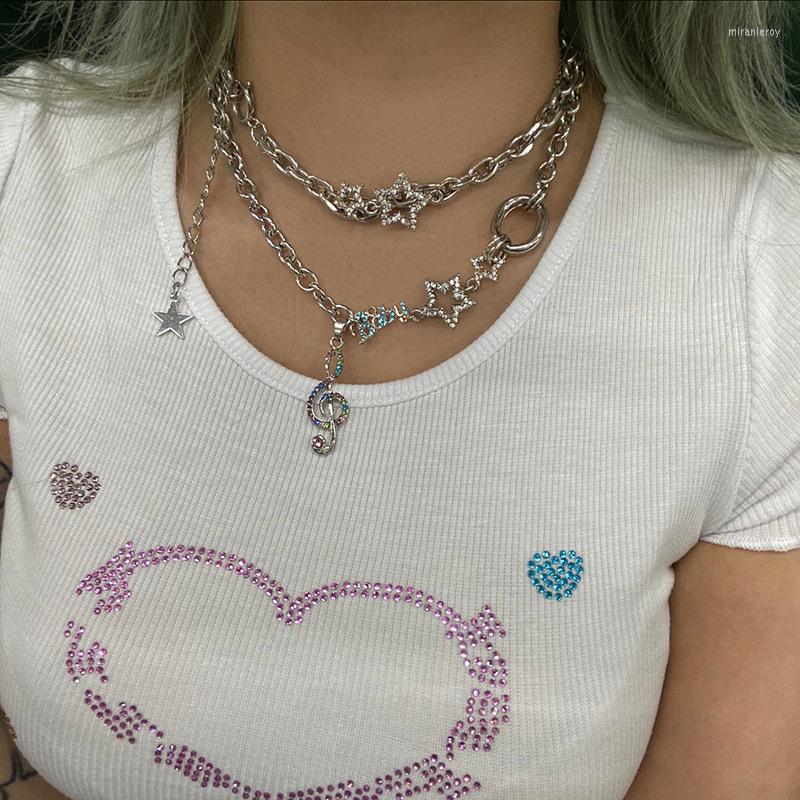 

Choker Colorful Rhinestone Music Symbol Star Pentagram For Women Sweet Cool Aesthetic Trend Collar Necklace Harajuku Y2k Jewelry