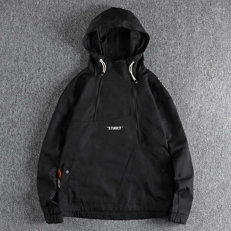 

Men's Jackets Spring Double Zip Hooded Jacket Men's Trend Black Design Youth Coat Top Outerwear 1378