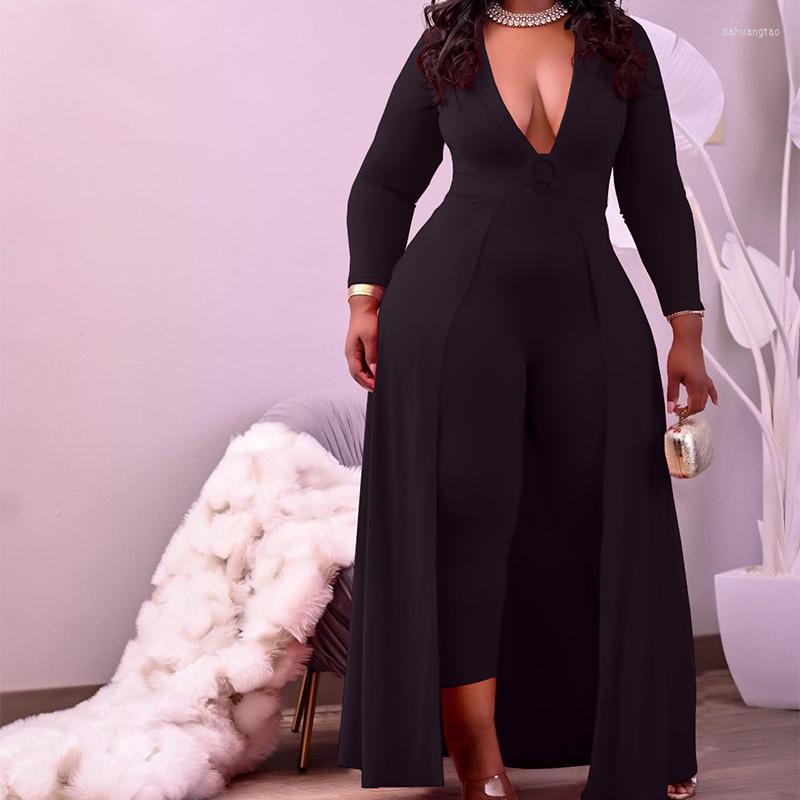 

Pants Plus Size Jumpsuits And Rompers For Women V Neck Sexy One Piece Outfits Bodycon Long Sleeve Wholesale Drop, Black