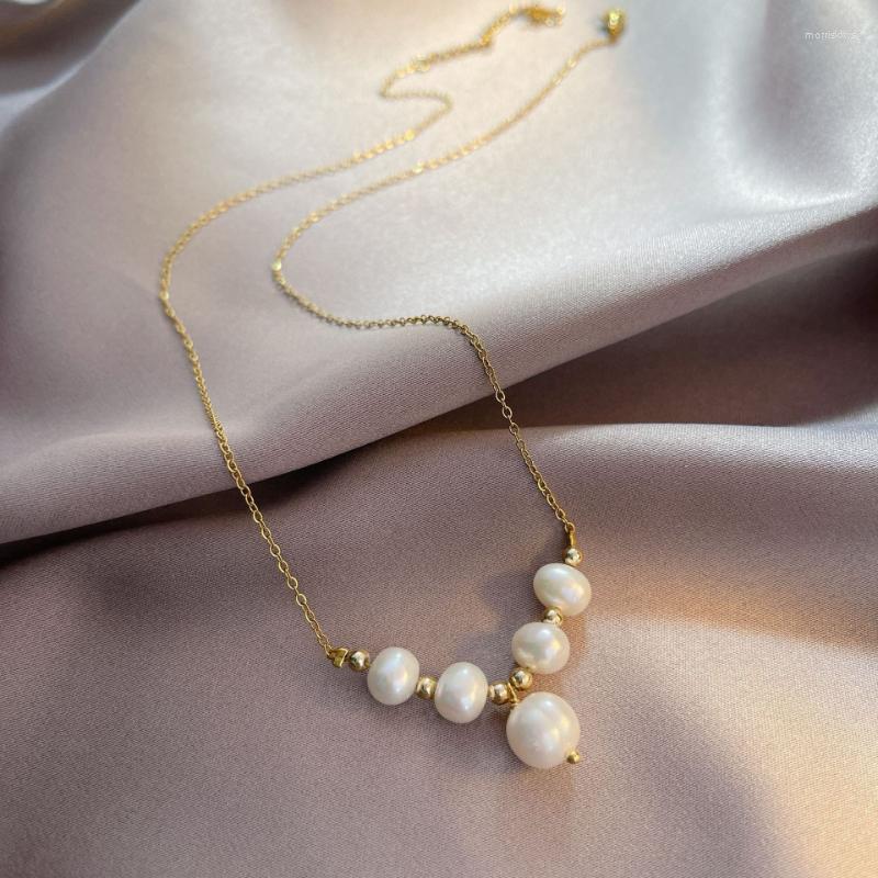 

Chains Natural Pearl Simplicity Baroque Necklace Female French Stainless Steel For Women Korean Fashion Accessories