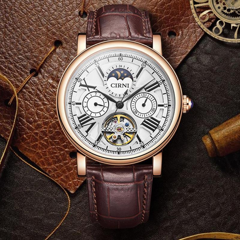

Wristwatches Luxury Watch Automatic Men Fashion Self-Wind Mechanical Top Brand 42mm Sapphire Crystal Business Watches CIRNI 2023, With black strap