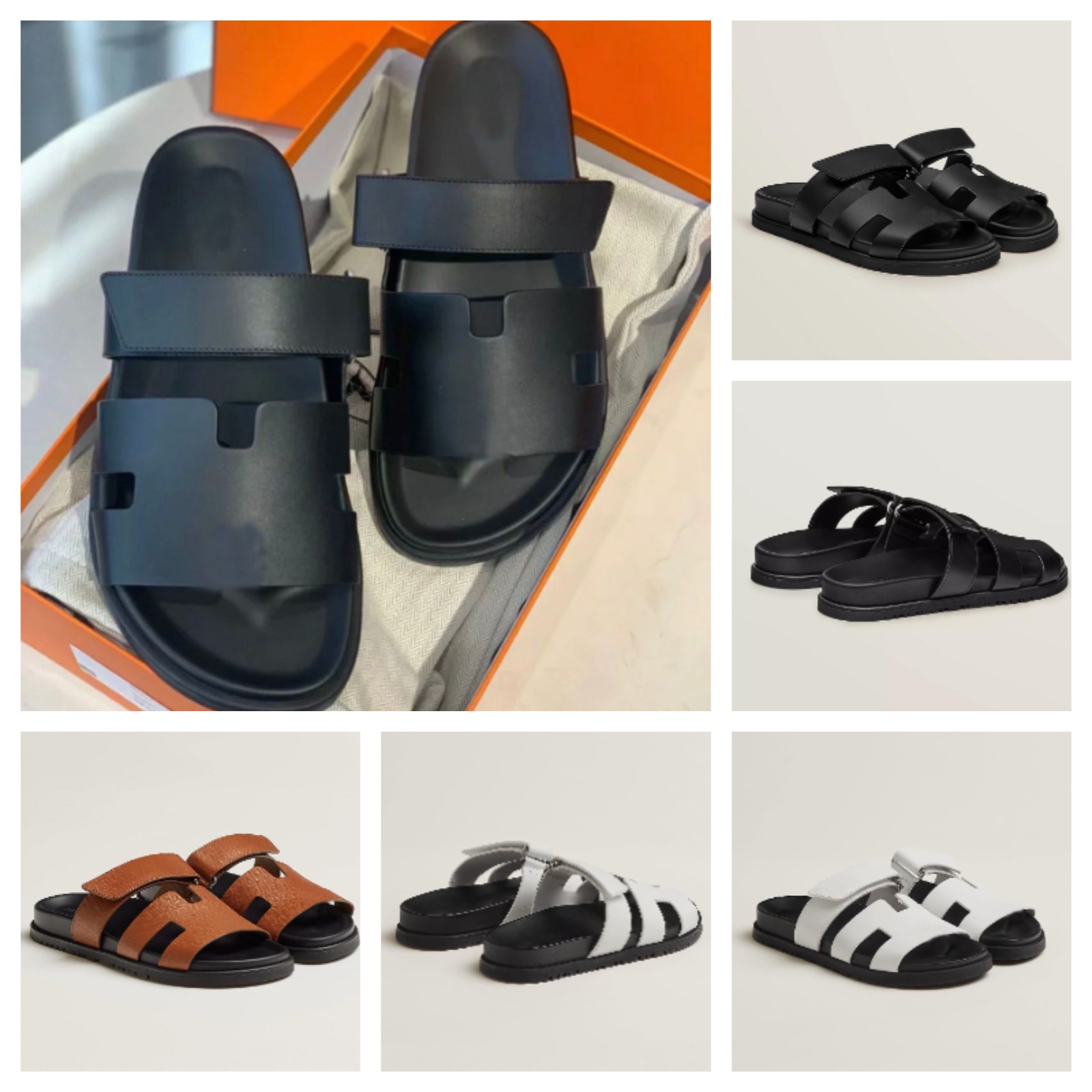 

23S Summer Luxury Men Chypre Sandals Shoes Calfskin Leather Slip On Beach Slippers Comfort Slide Flats Man Adjustable Strap Casual Walking shoe EU38-46 Original Box