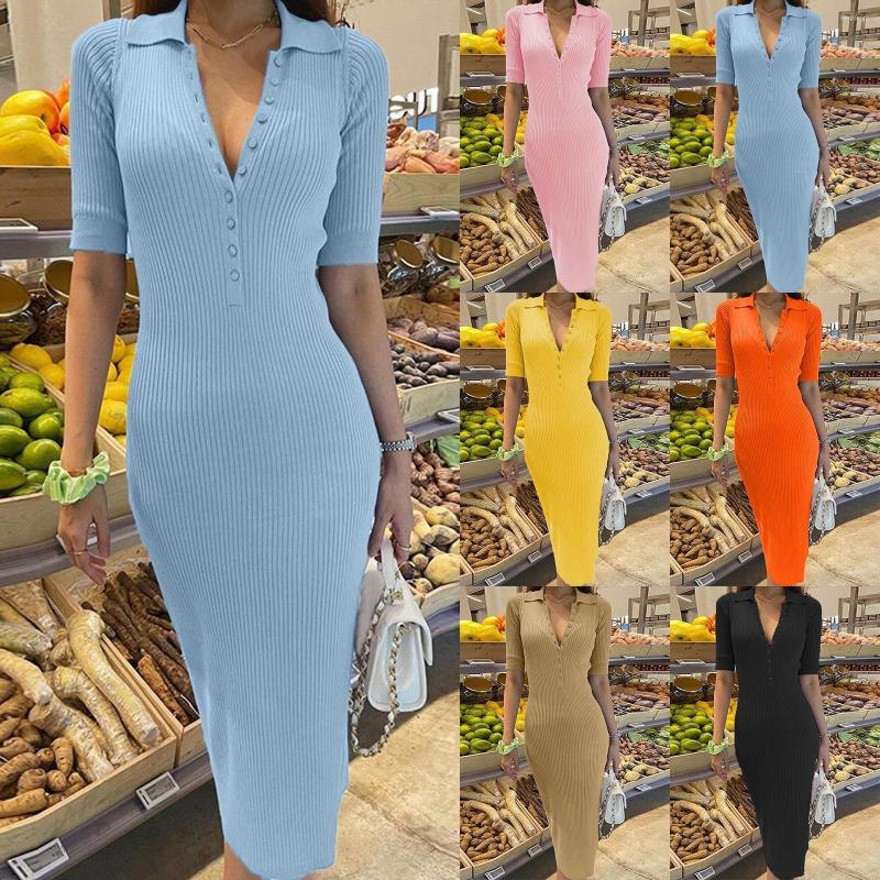 

Casual Dresses Women Maxi Knitted Elegant Solid Bodycon V Neck Long Sleeve Sweater Dress 2023 Spring Office Lady Sexy Chic, Blue