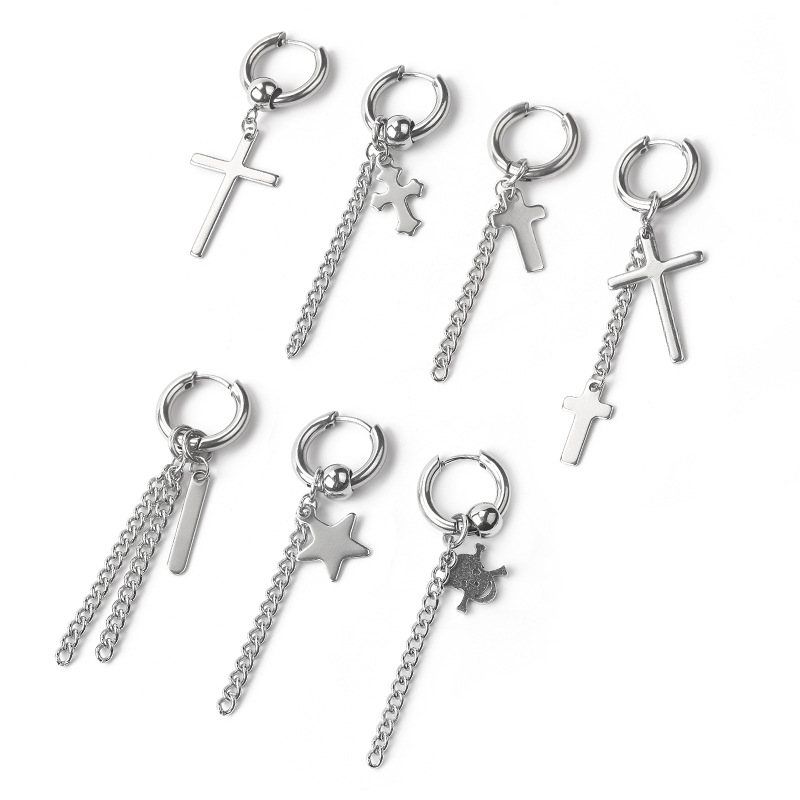 

Punk Gothic Stud Cross Earrings Stainless Steel Round Drop Earrings Women Men Fashion Party Punk Rock Jewelry