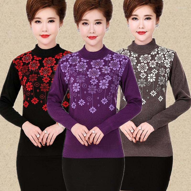 

Women's Sweaters Winter 2023 Sweater Middle-aged Elderly Woman Pullover Printing Beads Pearl Knit Shirt Women Plus Size XXXXL Pring Autumn, Black