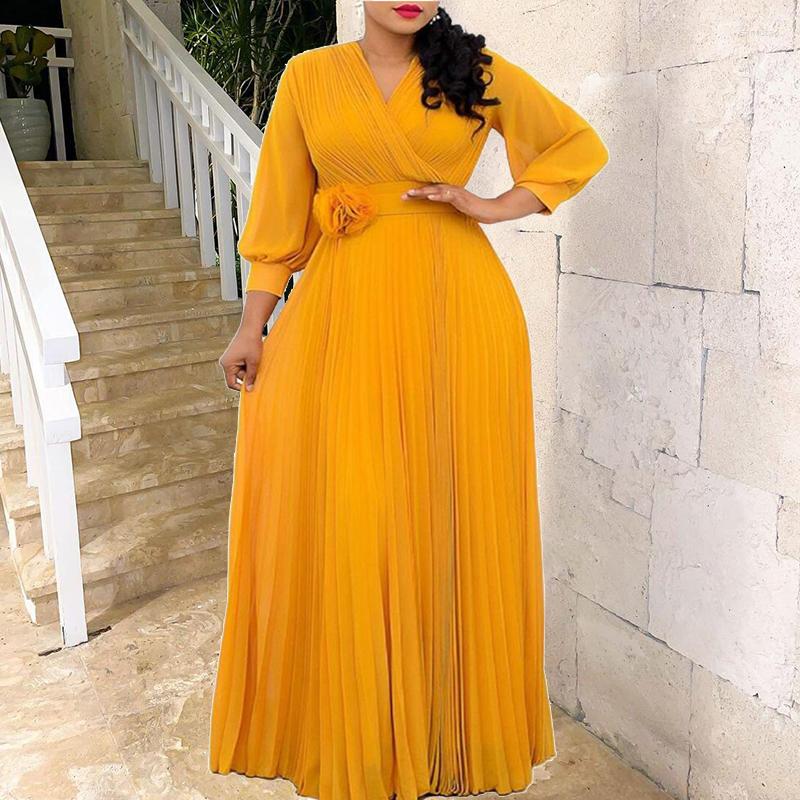 

Plus Size Dresses Chiffon Dress Patchwork With Sashe V Neck High Waist Ladies Fashion Elegant Maxi Wholesale Drop, Sky blue