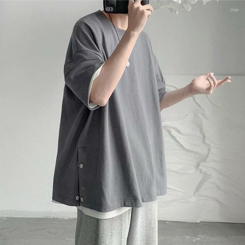 

Men's T Shirts Summer Thin Short Sleeve Men Tshirt Korean Style Loose Teenagers Hem Split Fork Fashion Tops Tee Oversized Punk Harajuku, Black