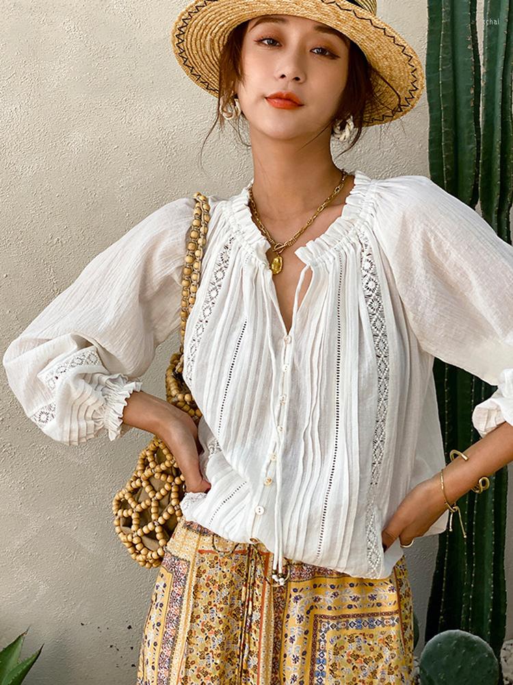 

Women' Blouses GypsyLady White Lace Vintage Blouse Shirt Cotton Spring Autumn Long Sleeve Hollow Out Sheer Sexy Women Chic Top Blusas