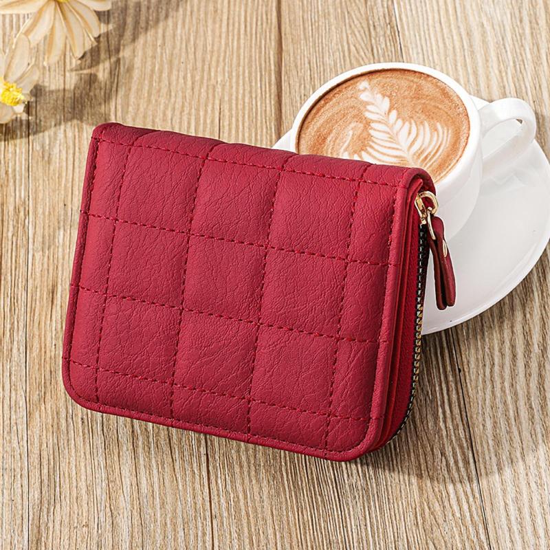 

Wallets Titanium Wallet Fashion ID Short Lattice Solid Color Women Zipper Purse Multiple Card Slots Clutch Bag Phone Pens, Beige