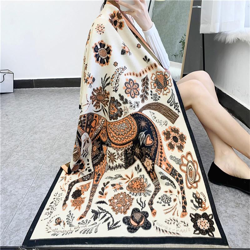 

Scarves Designer Women's Autumn Winter Thick Flower Female Scarf Warm Knitted Women Luxury Cashmere Shawls Fashion Accessories