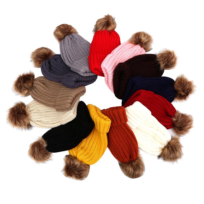 

Beanies Beanie/Skull Caps Parent-child Mother Kids Child Baby Warm Winter Knit Beanie Fur Pom Hat Crochet Ski Cap Cute Arrival Mom And