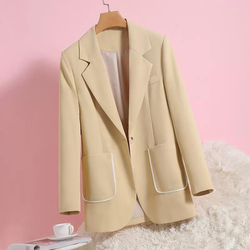 

Women's Suits 2023 Spring Autumn Splice Pocket Blazers Suit Coats Women's Clothing Loose Casual Slim Yellow Jackets Tops Jp926, White