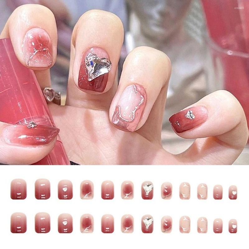 

False Nails 24pcs Nail Tips DIY Fake Nials Press On Shining Short Square French Simple, Z545