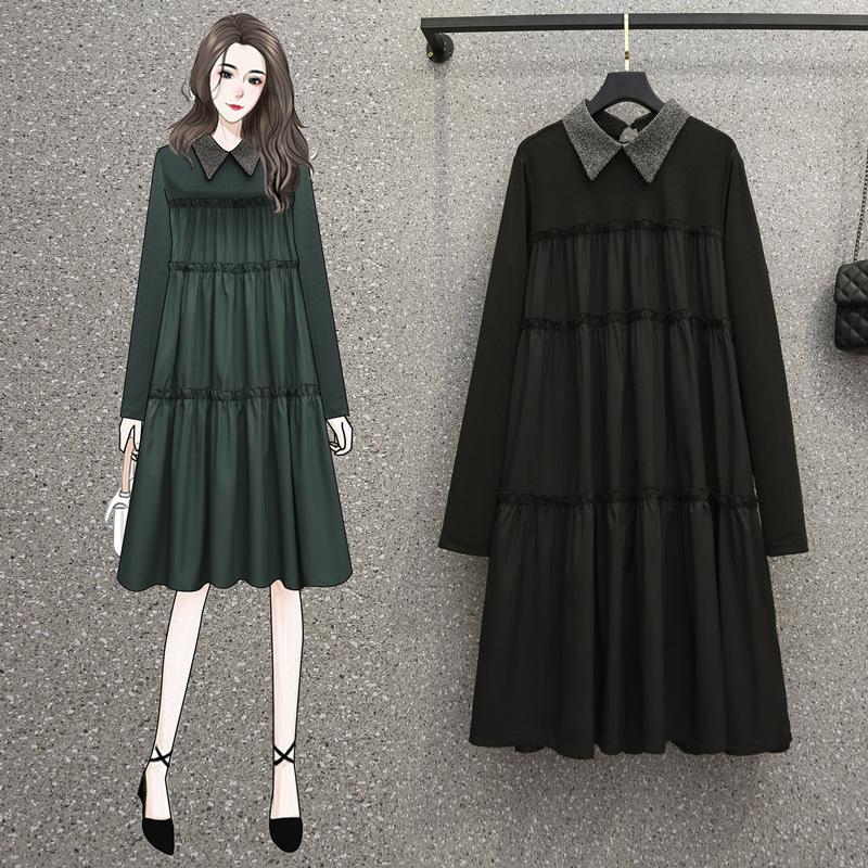 

Casual Dresses Black Green Long Sleeved Midi Plus Large Size Oversize Korean Fashion Kawaii Women'S Elegant Autumn 2023 Clothing