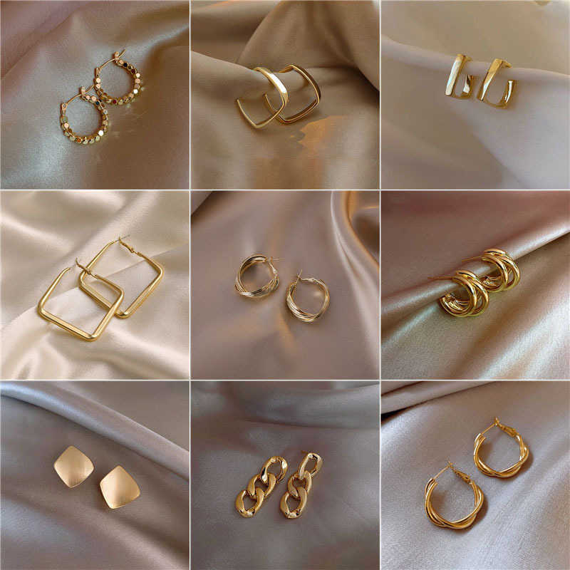 

925 silver needle advanced sense exaggerated metal temperament geometric New fashion earrings