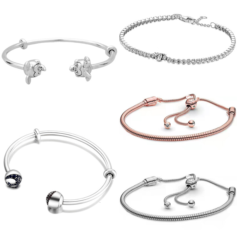 

Charm Bracelets Original 925 Sterling Silver Mouse Sliding Clasp Adjust Bracelet Ball Cap Open Bangle For Europe Bead Diy Jewelry 230216