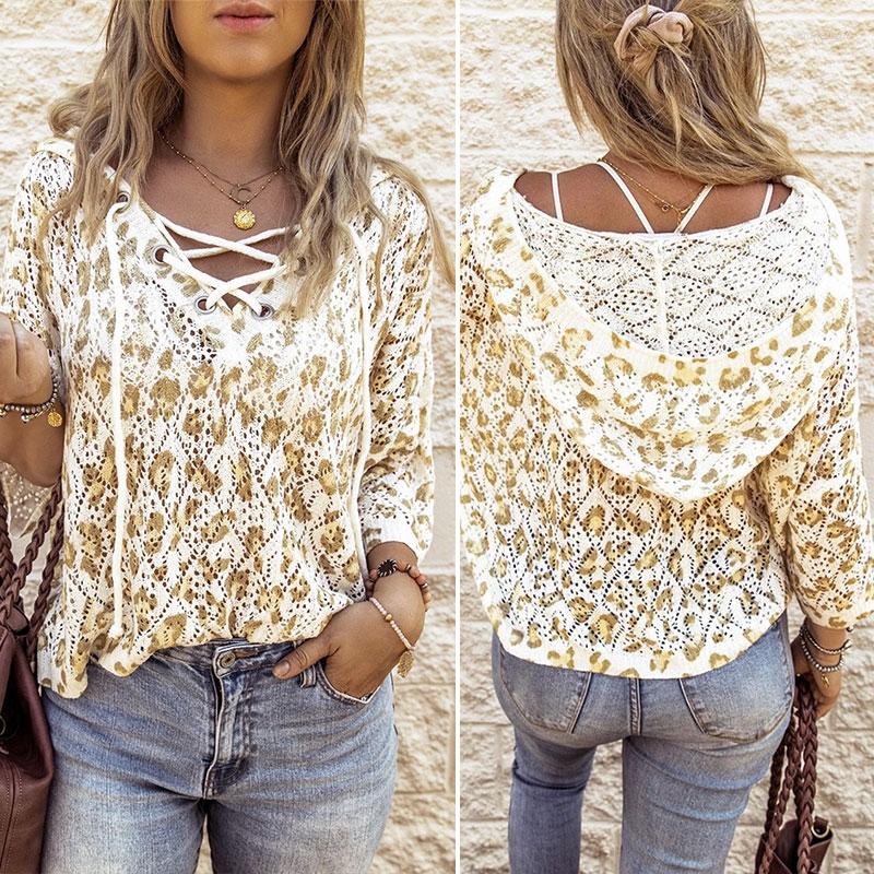

Women' Sweaters Women' Mustard Yellow Print Autumn/Winter Tops Long Sleeve Hooded Pullover Strappy Cutout Sweater, Light grey