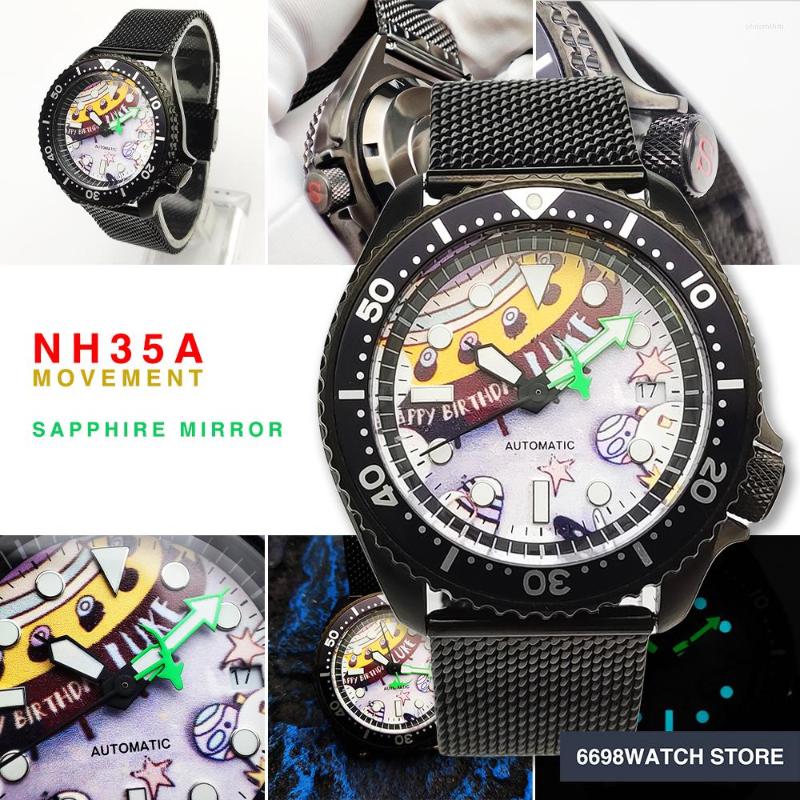 

Wristwatches 42mm Men's Watch NH35A Sapphire Glass Aseptic Dial Luxury Stylish Water Resistant Mechanical Diver, Black