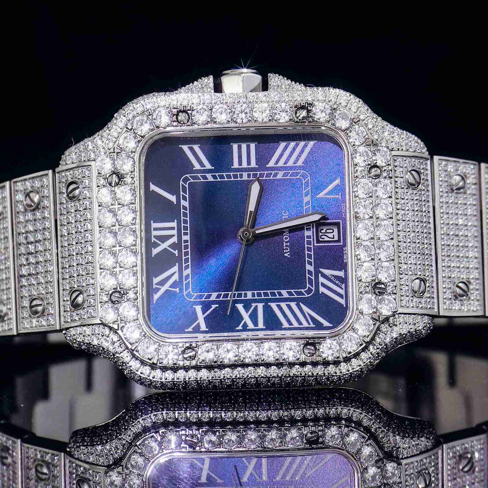 

High Quality Fashion Iced Out WatchesMens Wrist Luxury Round Cut Lab Gr GAXZ, White