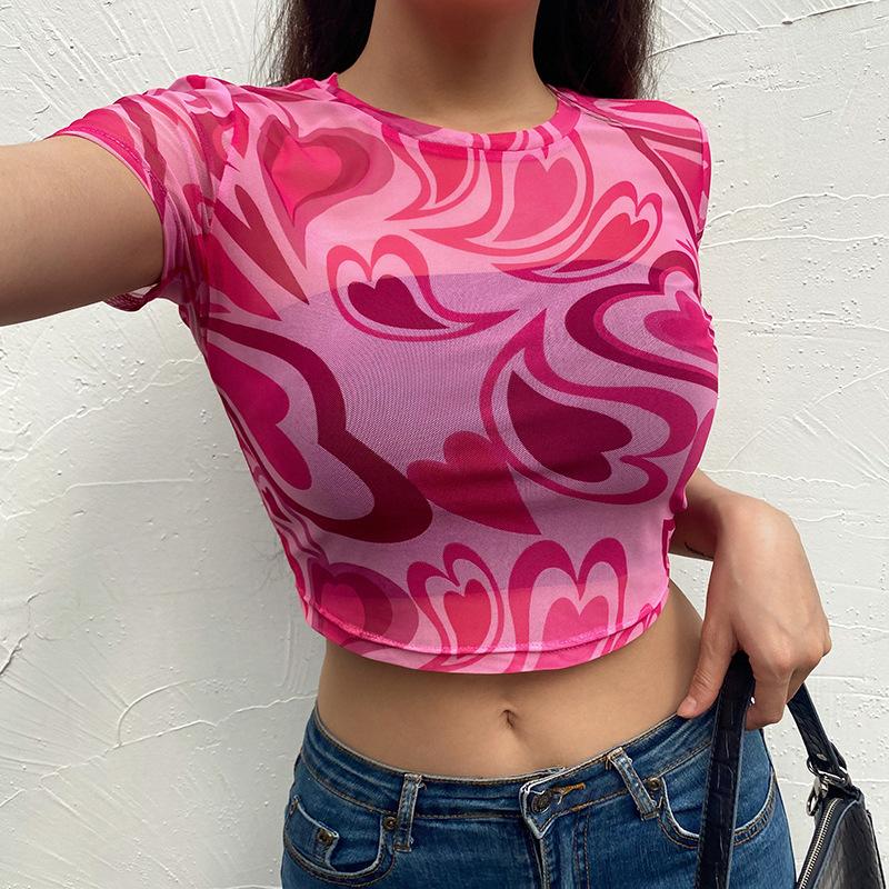 

Women' T Shirts Sexy Mesh Crop Top Women Shirt Summer Short Sleeve Transparent Aesthetic Pink Graphic Tshirts Korean Fashion Clothes 2023, Green
