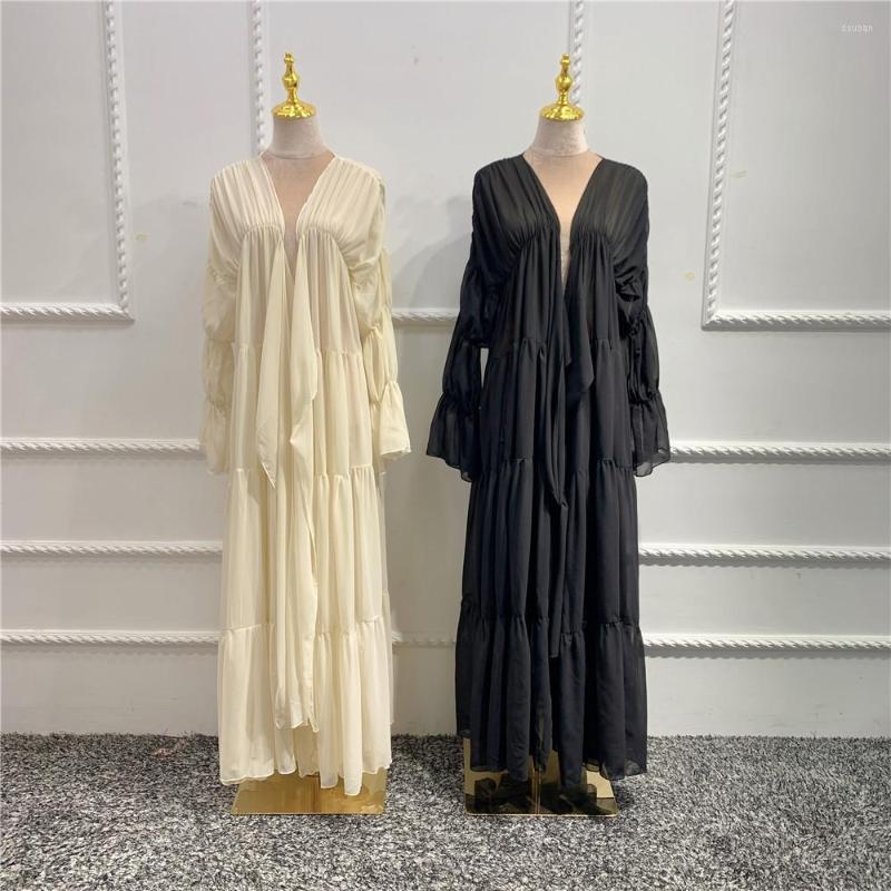 

Ethnic Clothing Arabic Abayas For Women Muslim Long Dress Solid Elegant Dubai Kaftan Islam Ruffle Maxi Robe Kimono Casual Spring Autumn