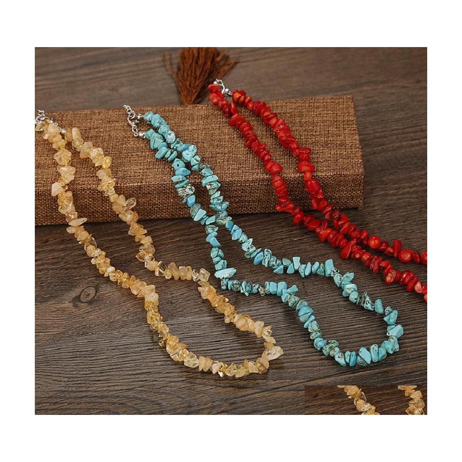 

Pendant Necklaces Fashion Natural Gravel Stone Beads Necklace Green Aventurine Amethyst Choker Gemstones Chakra Jewelry Drop Deliver Dhfae