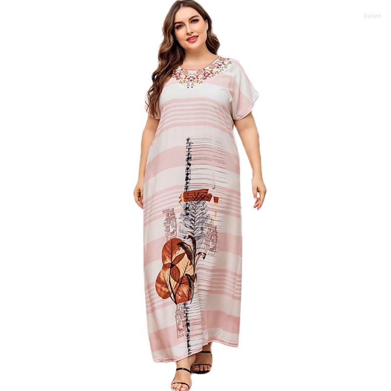

Ethnic Clothing Boho Women Kaftan Embroidery Long Maxi Dress Caftan Muslim Abaya Dubai Jilbab Short Sleeve Gown Party Robe