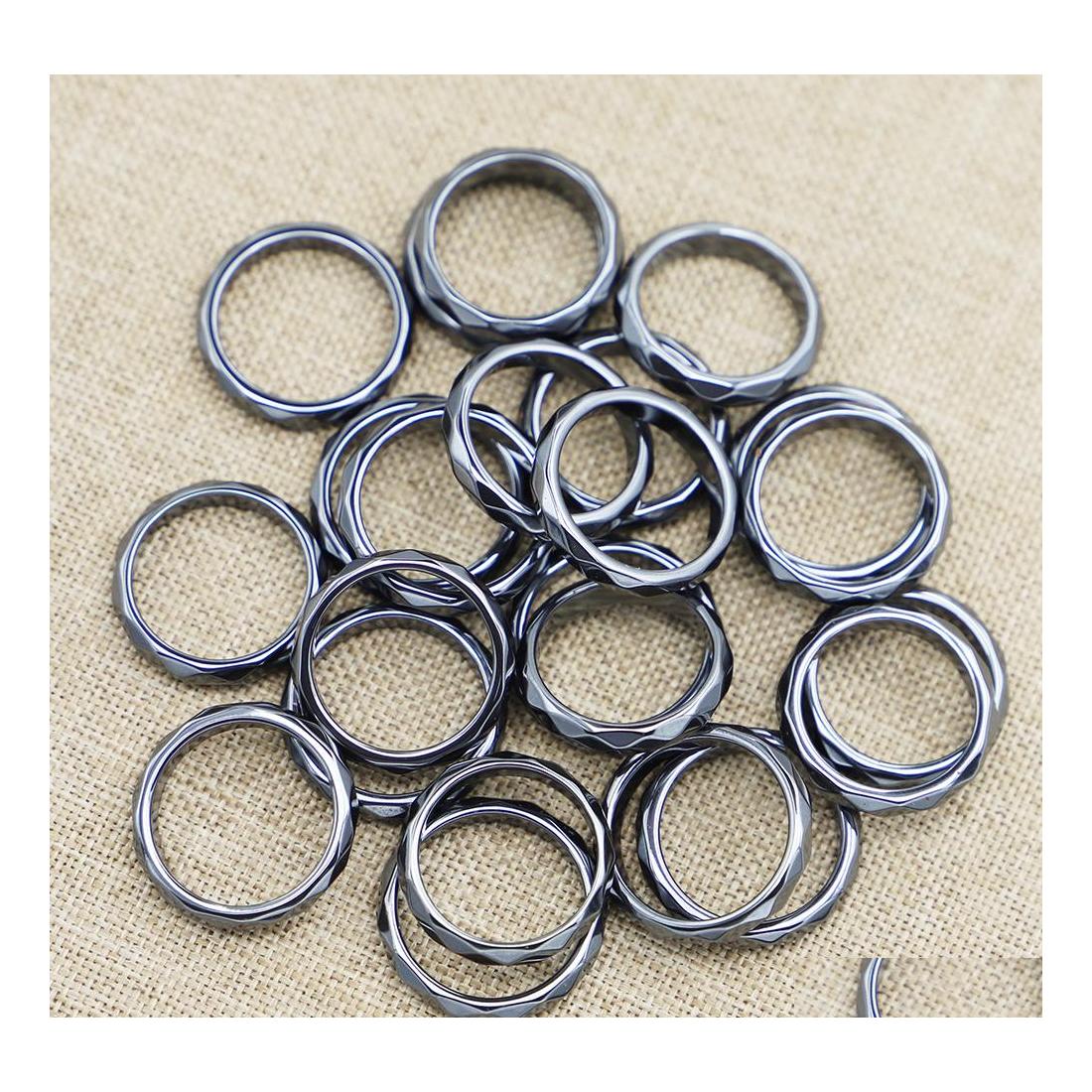 

Band Rings 4Mm Natural Stone Hematite Black Gallstone Couple Nonmagnetic Aneis Health Care Radiation Protection Gif Vipjewel Drop De Dhwpf