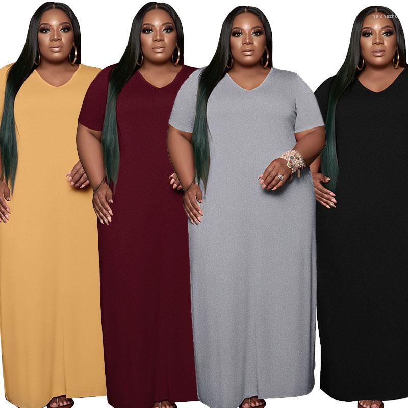 

Plus Size Dresses Maxi For Women Summer 2023 Short Sleeve V Neck Loose Long Dress Lounge Wear Wholesale Drop, Black