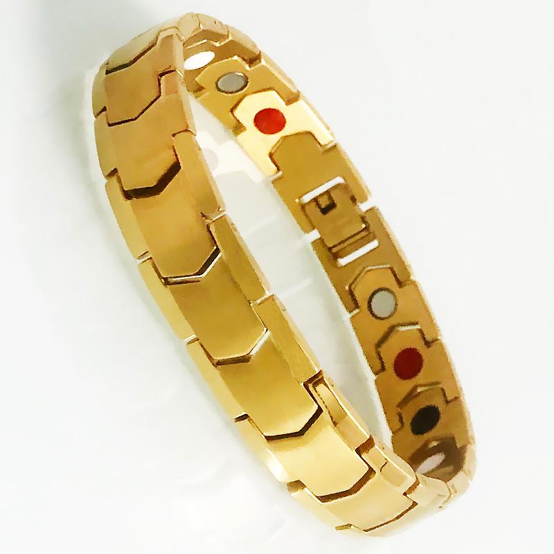 

Link Bracelets Chain Men's Gold Color Stainless Steel Curb Cuban Bracelet 4 In 1 Germanium Bio Energy Health Care Women's Wristband Masculin
