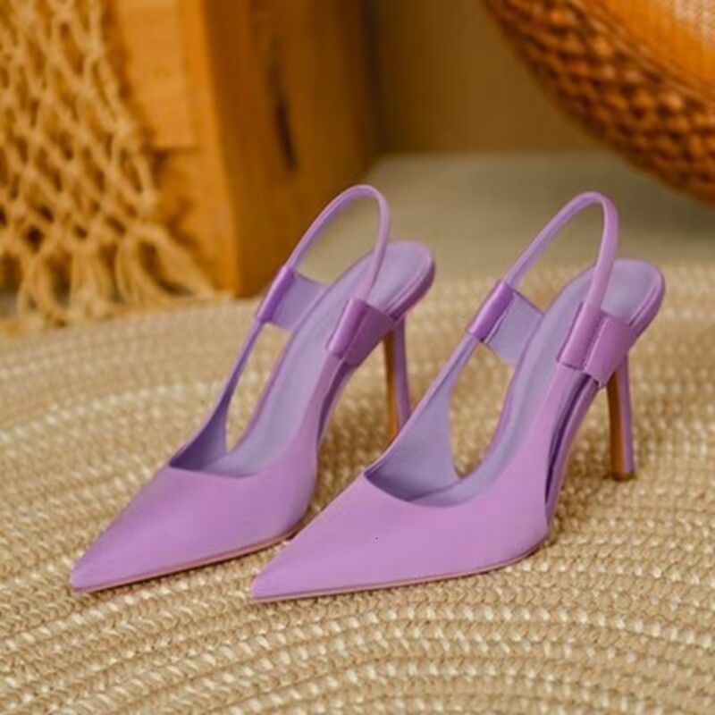 

Sandals Spring Brand Women Slingback Pointed Toe Slip On Thin High Heel Ladies Elegant Pumps Shoes Drss 230216, Black