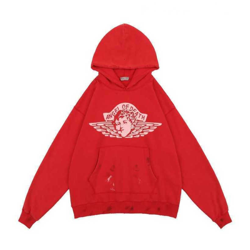 

Men's Hoodies Sweatshirts Autumn and Winter Saint Street Fashion Brand Printed Hole Washed Old Men's Plush Loose Os Sweater Coat Jacket, Red