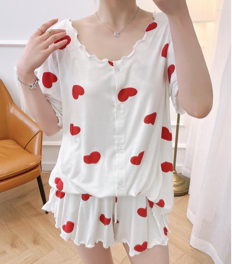 

Women's Sleepwear Modal Print Pajamas Set Summer Fashion Lady Nightwear 2PCS Short Sleeve Pijamas Intimate Cardigan Pyjamas Homewear, Pink