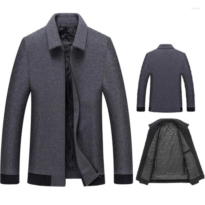 

Men's Wool Men Woolen Coat Stand-Up Collar Middle-Long Fashion Trench Mens Blends Coats Business Casual Overcoat, Black
