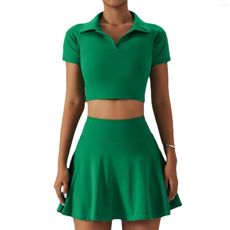 

Active Sets 2023 Tennis Suit Skort With Pocket Crop Top Sportswear Workout Running Fitness Yoga Set Badminton Golf Wears Outdoor Gym, Purple