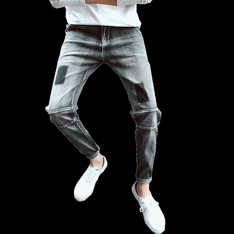 

Men's Jeans Fashion Man Hip Hop Patch Men Retro Rap Hole Zipped Biker Loose Slim Destroyed Torn Ripped Denim ManMen's, Black
