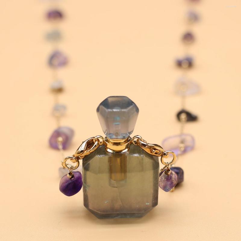 

Pendant Necklaces Natural Stone Crystal Perfume Bottle Necklace Gravel Fluorite Link Chain Good Quality For Women Jewelry Party Gifts